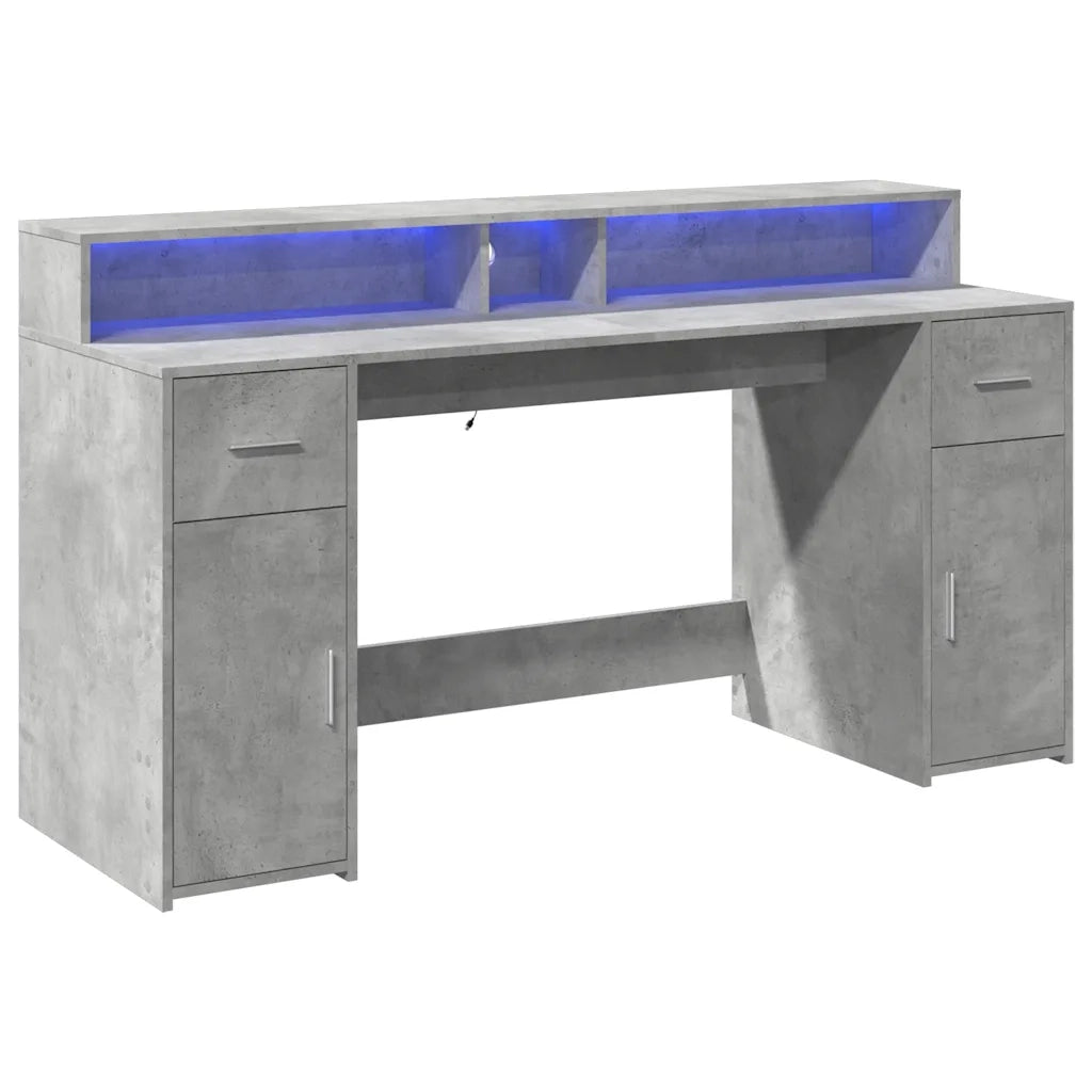 Scrivania con Luci LED Grigio Cemento 160x55x91 cm Multistrato 3309432