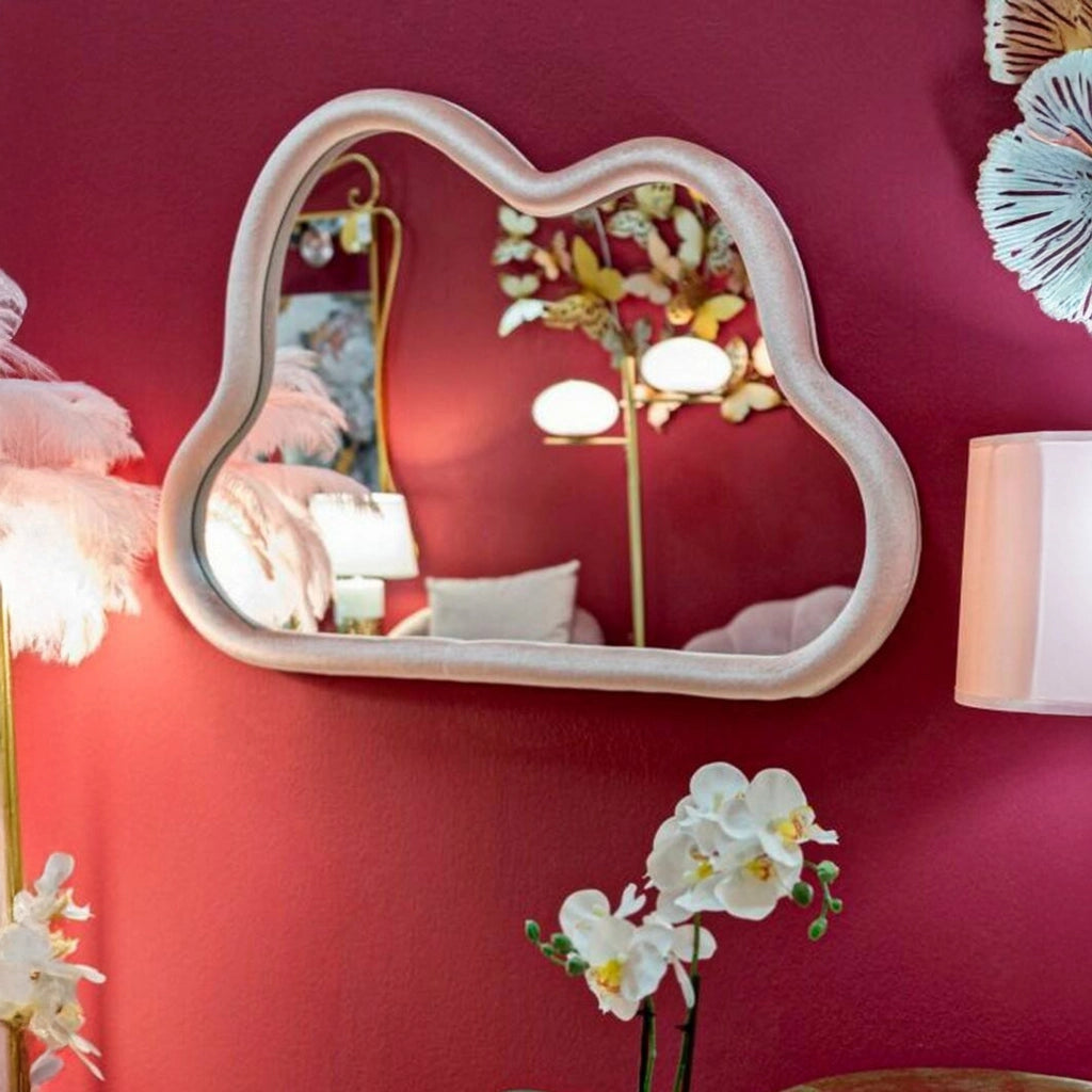 Specchio Depero, Specchiera, Articolo d'arredo a muro, Decorazione con specchio, 90x4 h60 cm, Rosa