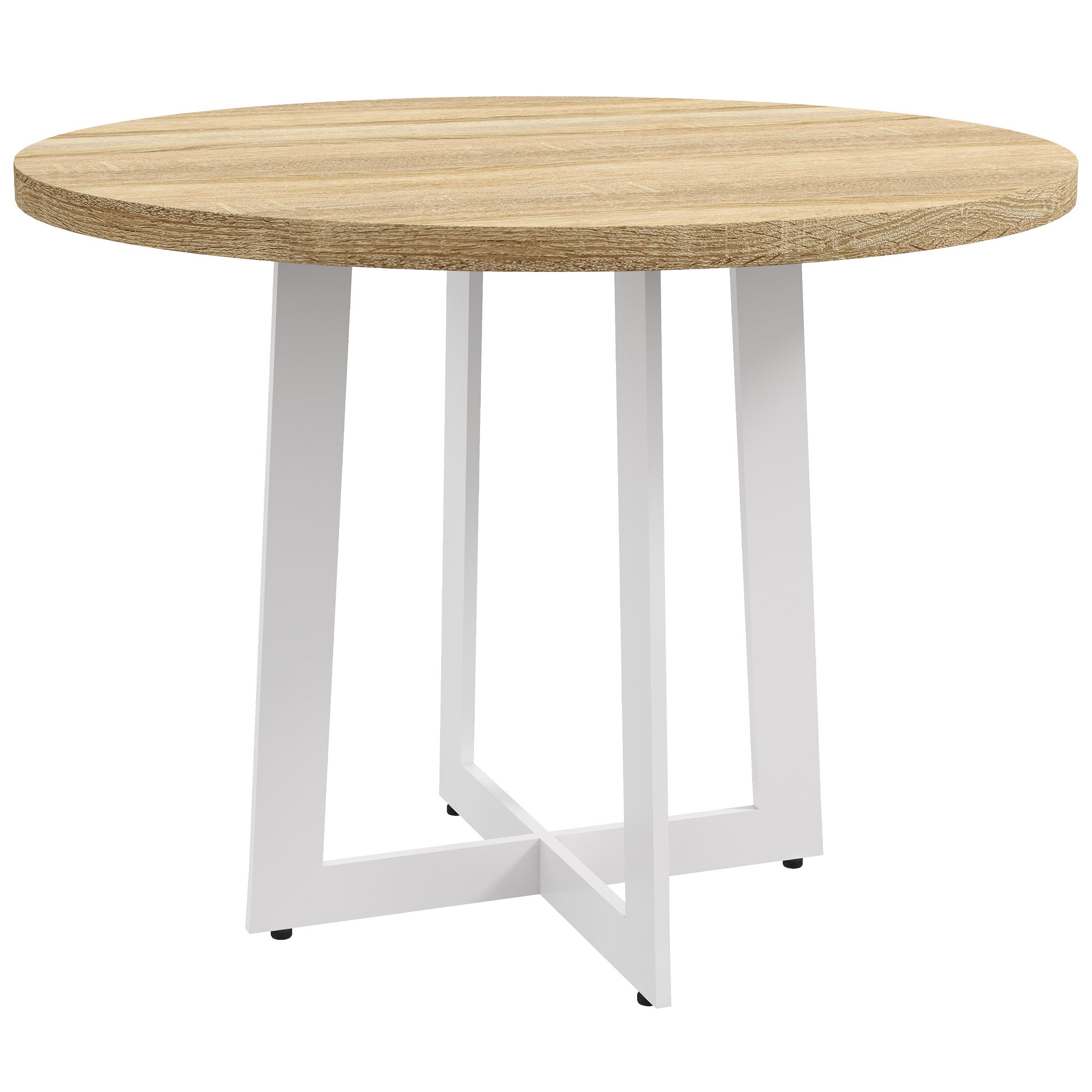 Tavolo da Pranzo Rotondo Moderno per 4 Persone Ø100x75 cm in MDF e Acciaio colore Legno Naturale e Bianco