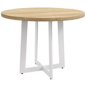 Tavolo da Pranzo Rotondo Moderno per 4 Persone Ø100x75 cm in MDF e Acciaio colore Legno Naturale e Bianco