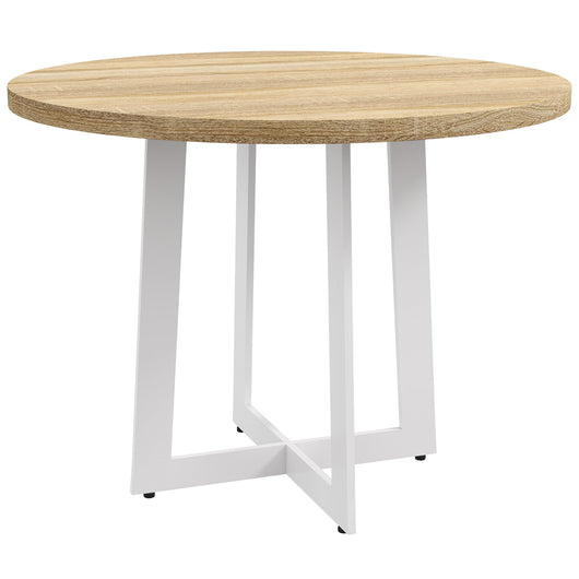 Tavolo da Pranzo Rotondo Moderno per 4 Persone Ø100x75 cm in MDF e Acciaio colore Legno Naturale e Bianco