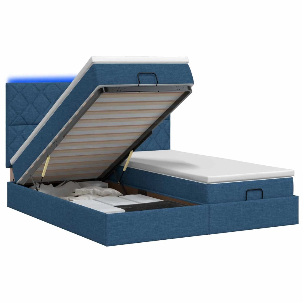 Letto Ottomano con Materasso e LED Blu 180 x 200 cm Tessuto 3458464