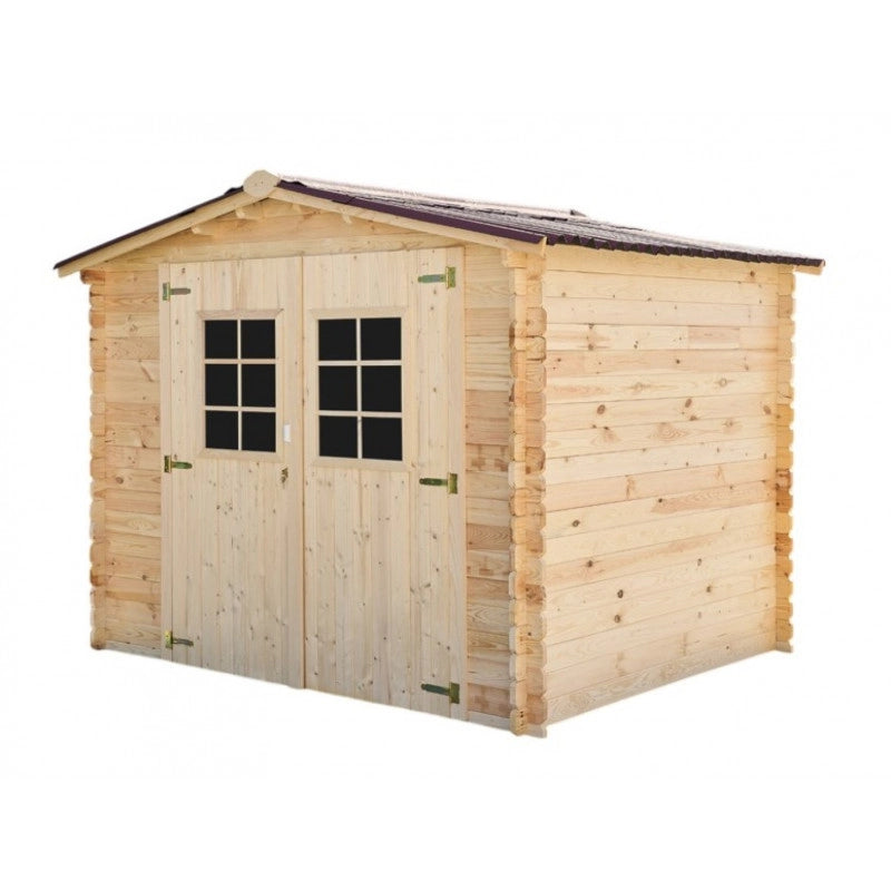 Casetta in legno da giardino doppia porta con vetro – 260x220 cm – tavole 28 mm, tetto bitumato e struttura compatta – VD2622.02N Foresta