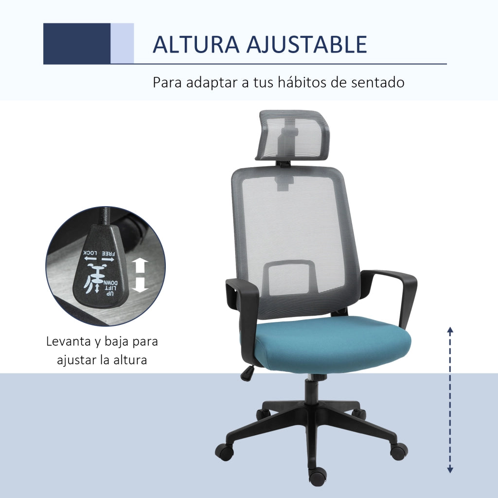 Sedia da ufficio ergonomica ¨C zephmum ¨C 63.5x63x116.5-125.5 cm blu grigio