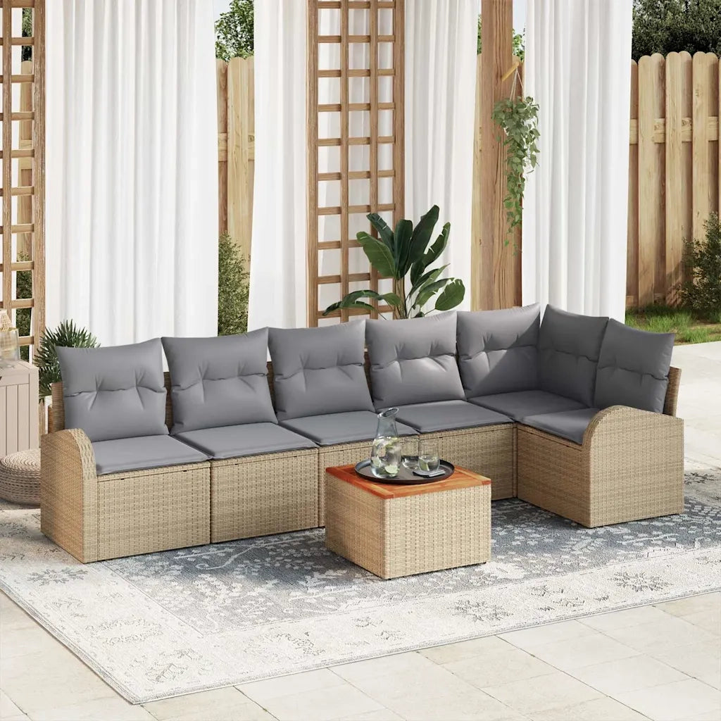 Set Divano da Giardino 7 pcs Beige e Grigio Chiaro polyrattan 3356257