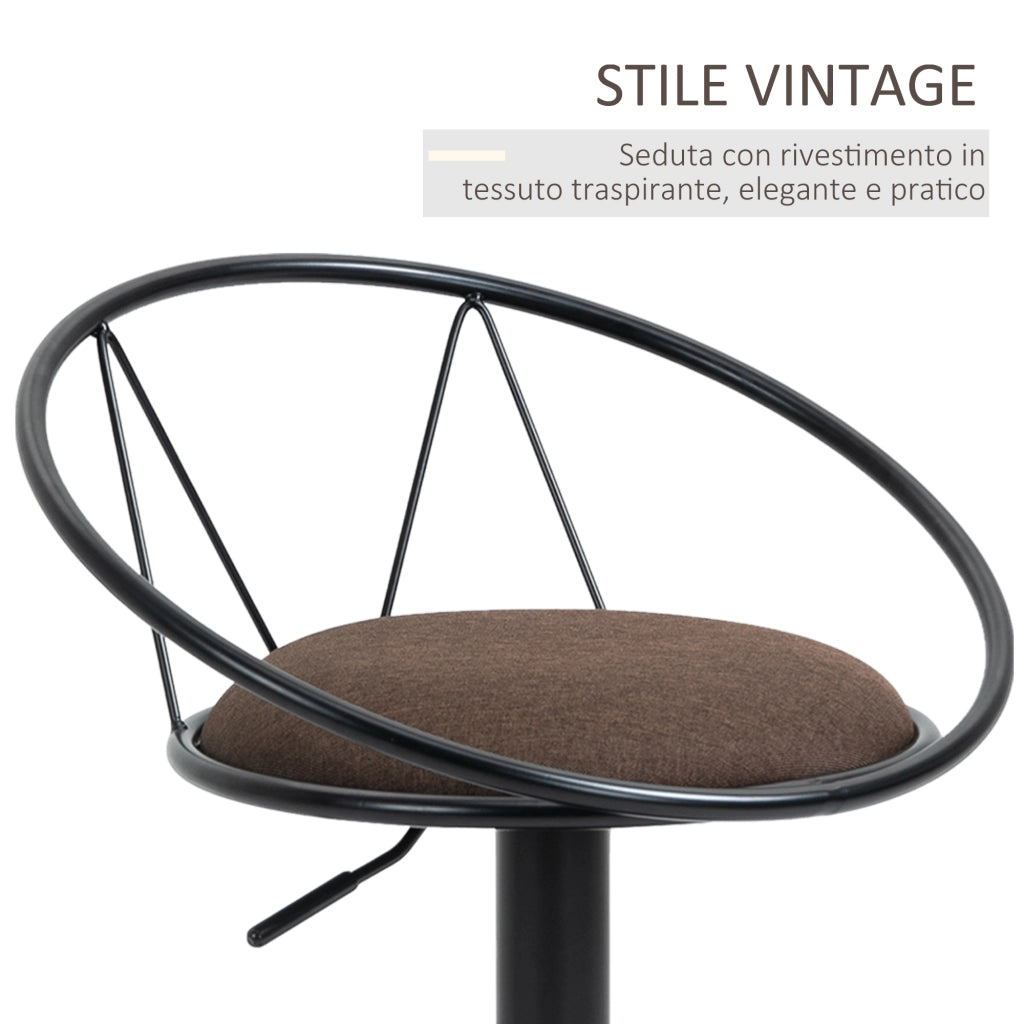 Sgabello Bar Regolabile con Schienale ¨C Zephmum ¨C Marrone, Struttura Metallo