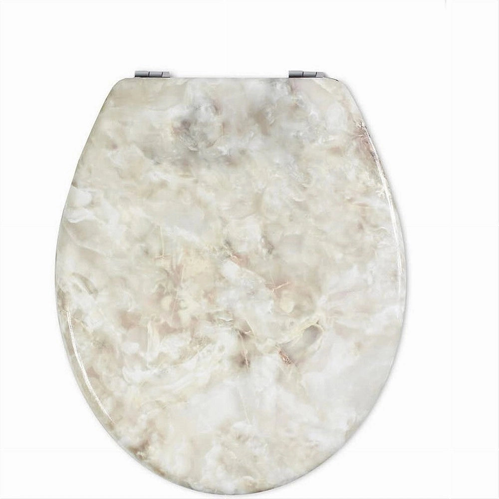 Trade Shop - Copriwater Universale Legno Mdf Tavoletta Bagno Wc Marmo Beige Cerniere 52966a -