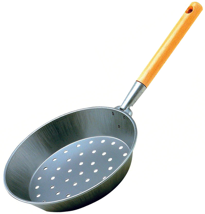 Padella arrostitore per castagne Ø26 cm in lamiera con manico in legno caldarrostiera conica
