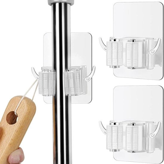 Organizzatore per Asciugamani - Mop Organizer - Supporto da Appendere - Sistema Autoadesivo - 4 Pezzi - Translucido