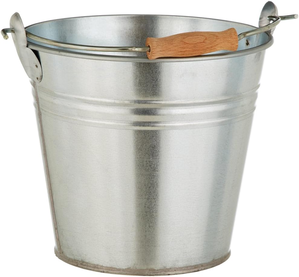 Secchio zincato 10 litri con manico in ferro e inserto in legno resistente e anticorrosione