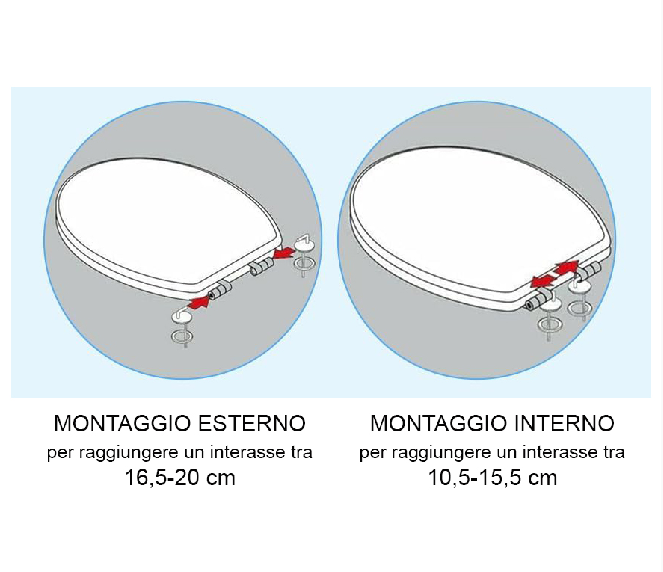 Sedile WC per disabili universale Matteo bianco in MDF con cerniere regolabili passanti DH