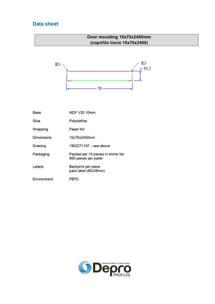 Coprifilo bianco R6 in MDF liscio 70x10 mm lunghezza 240 cm confezione 10 pezzi