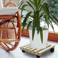 Pedana sottovaso in legno naturale 35x35 cm con ruote girevoli altezza 8 cm