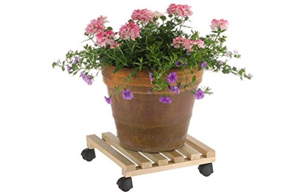 Pedana sottovaso in legno naturale 35x35 cm con ruote girevoli altezza 8 cm