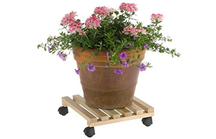 Pedana sottovaso in legno naturale 35x35 cm con ruote girevoli altezza 8 cm