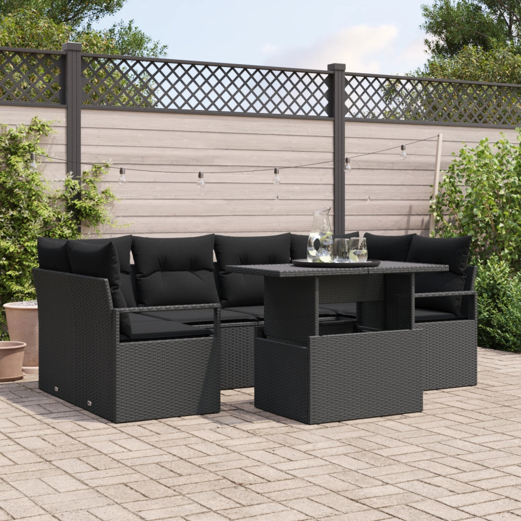 Set Divani Giardino 7 Pezzi con Cuscini Rattan Polyrattan Nero