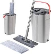 Mop Pianeggiante con Separazione dell'Acqua e Doppio Secchio per Pulizia dei Pavimenti – Set di Pulizia Duraturo con Manopola Ergonomica