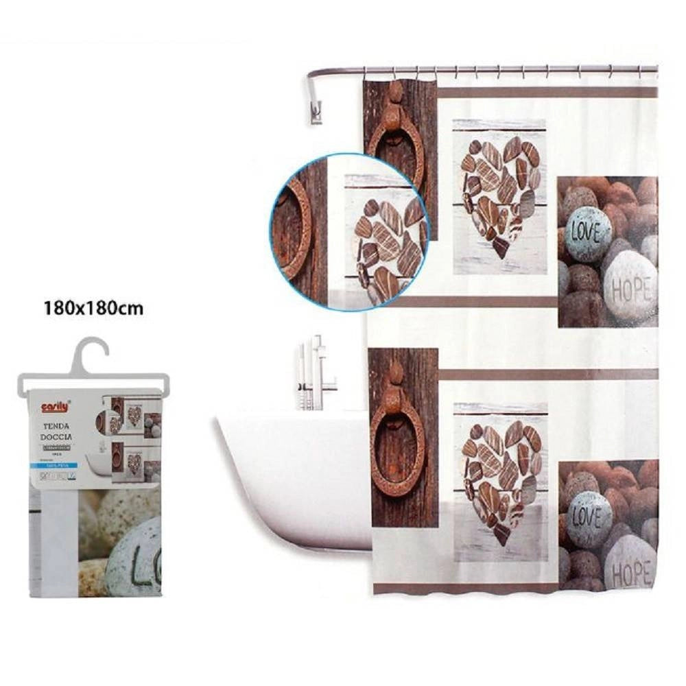 Trade Shop - Tenda Doccia Antimuffa Impermeabil 180x180cm Con Anelli Bagno Cuori Pietre 59531 -