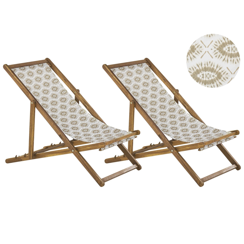 Set di 2 sedie a sdraio da giardino in legno di acacia chiaro beige struttura in tessuto amaca sedile reclinabile