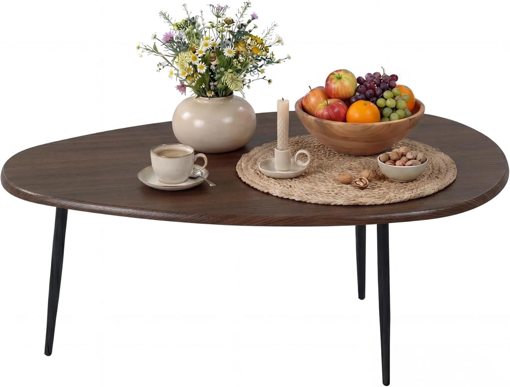 Tavolino da Caffè Mid-Century Moderno, Tavolino d'Accento Ovale Irregolare con Gambe in Metallo, Tavolino Compatto per Soggiorno, Ufficio Domestico, Angolo Lettura, Facile da Montare (Marrone)