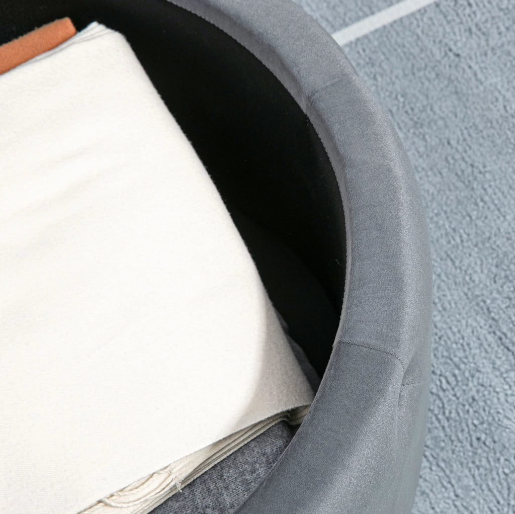 Pouf contenitore rotondo in poliestere grigio Ø60 x 40 cm
