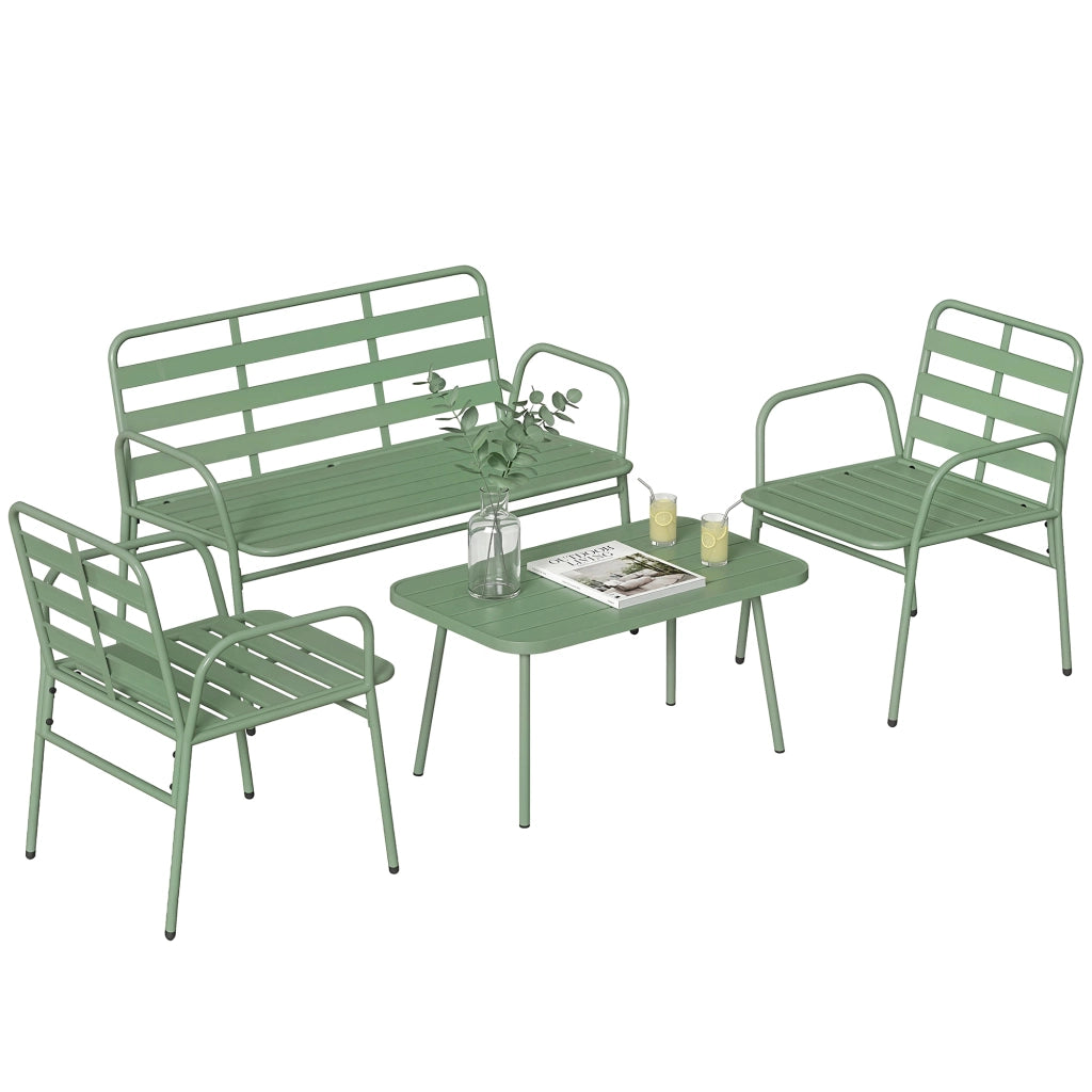 Set Giardino 4 Pezzi ¨C Divano Esterno in Metallo con Doghe ¨C Zephmum ¨C Verde