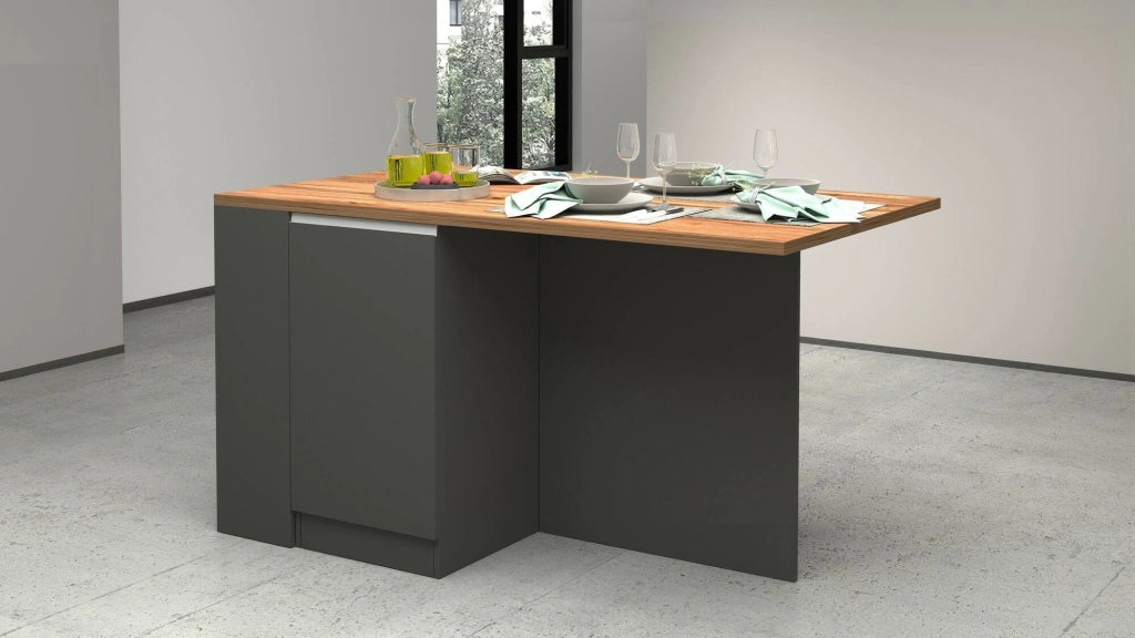 Isola da cucina Abern, Tavolo ausiliario portaoggetti, Mobile da cucina a 2 ante, 100% Made in Italy, 160x90h90 cm, Antracite e Rovere
