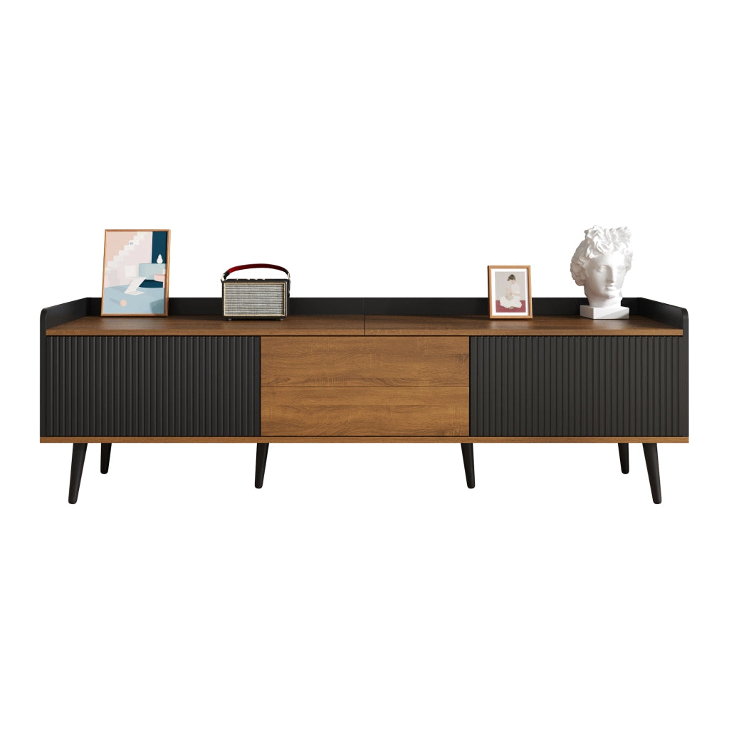 Mobile TV con 3 Ante e Bordo Superiore Rialzato; Ante a Righe; Stile Moderno; 160??39??49;5 cm; in MDF; Nero Naturale