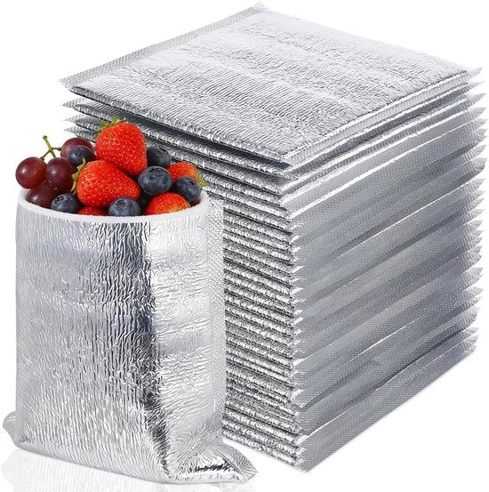 Sacchi di isolamento riutilizzabili 100 pezzi Scatole di spedizione termiche isolate, con rivestimento in metallo Scatole di spedizione idrorepellenti isolate per campeggi e pic nic - 20x20cm