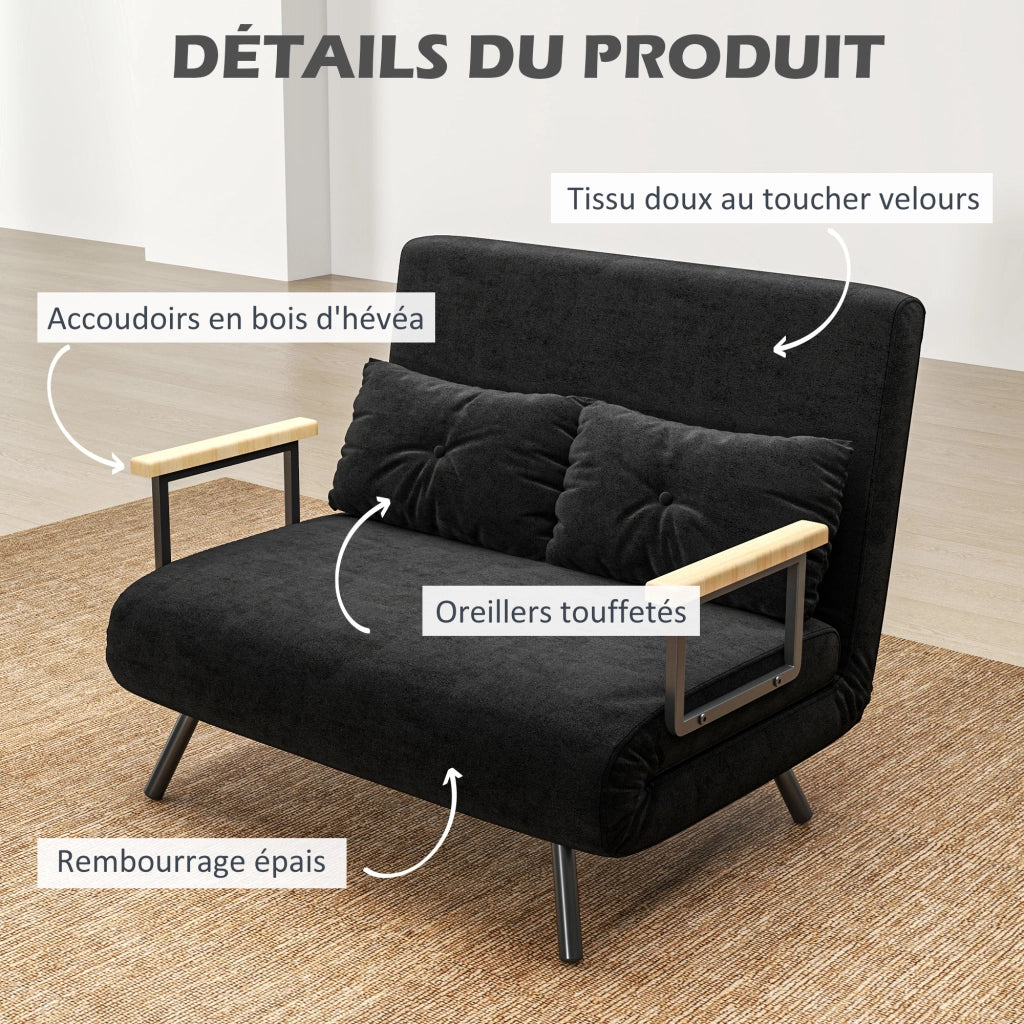 Divano letto 2 posti ¨C zephmum ¨C 102x73x81 cm nero