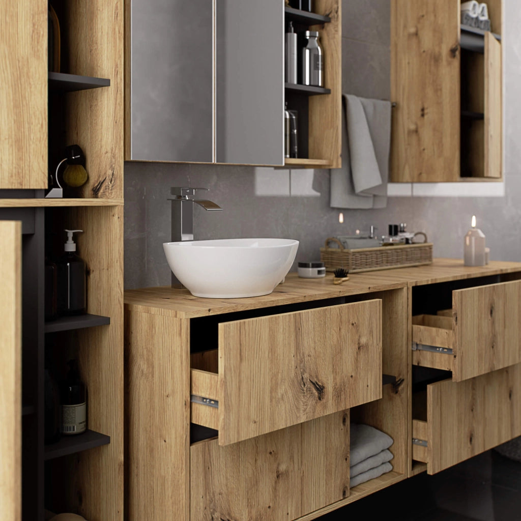 Mobile bagno sospeso senza lavabo VAMI Rovere Artisan, Grigio Grafite 90 cm 2 cassetti 90x45,5x60 cm Brand