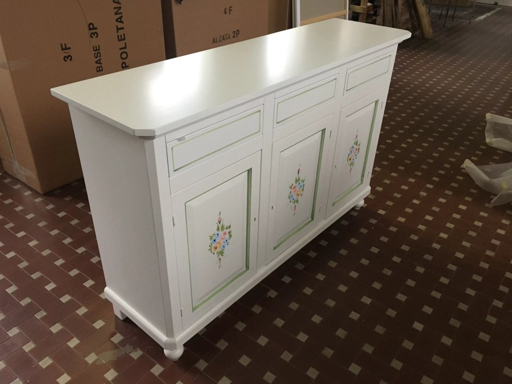 Cristalliera 3 ante napoletana arte povera bianco decori l.150 p.43 h.208 (492) - Mobili 2G