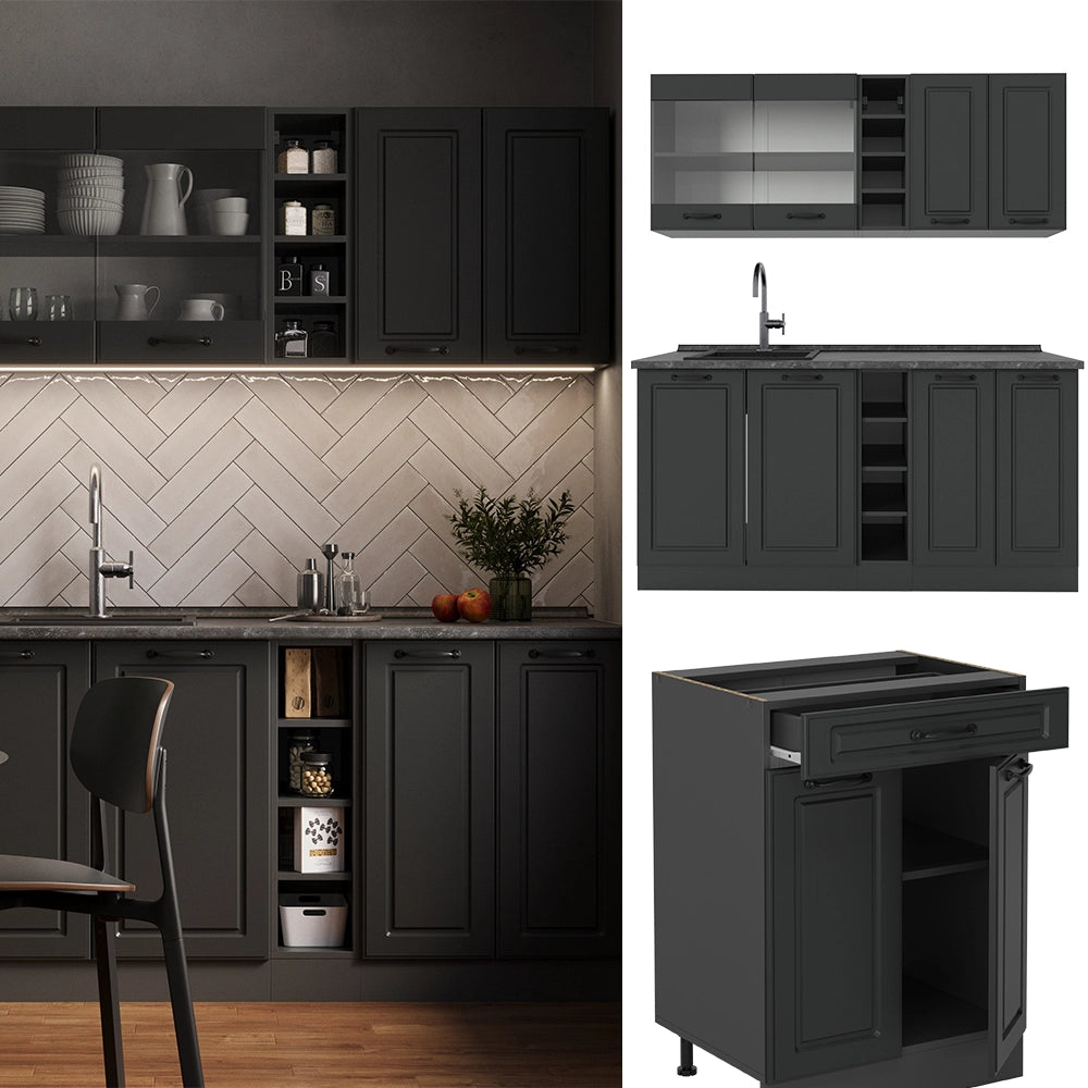 Vicco Cucina completa Casa di campagna antracite/antracite 160 cm , PL Marmo