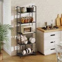 Libreria a 5 ripiani, in stile industriale con struttura metallica, 60x30x170,5 cm, Nero