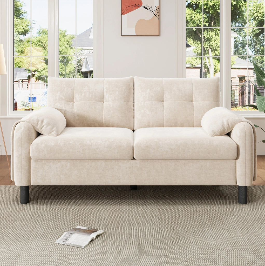 Divano modulare a 2 posti in tessuto chenille; 158 x 80 x 88;5 cm; beige