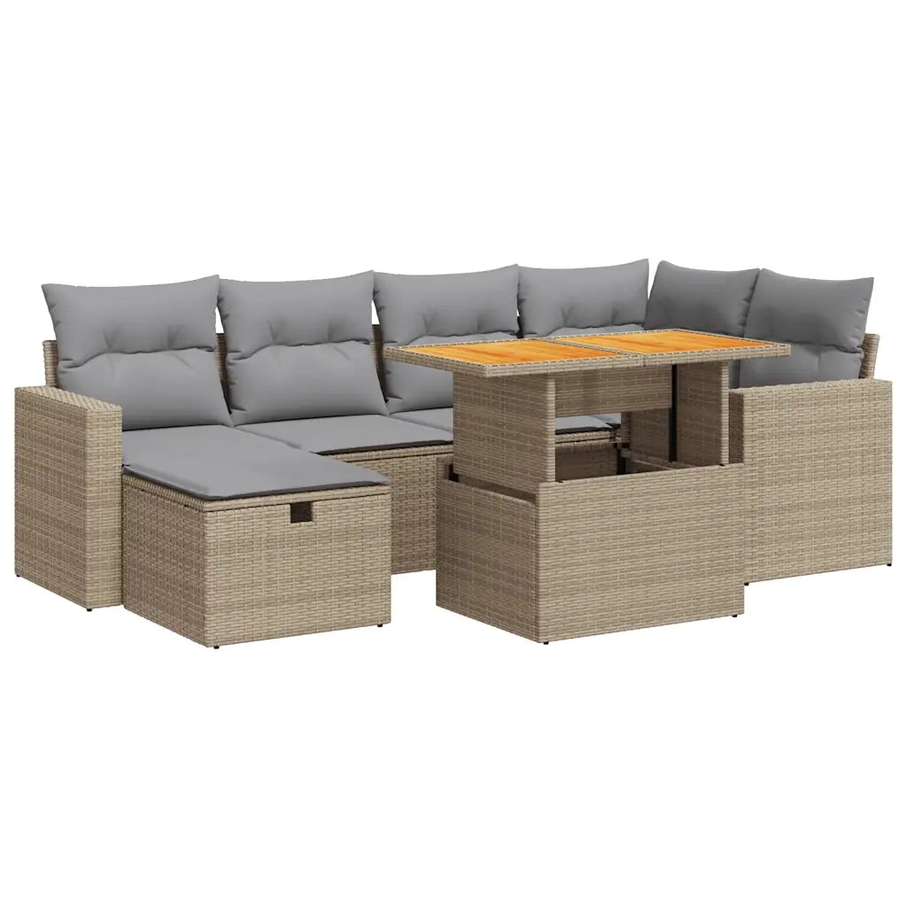 Set Divano da Giardino 8 pz con Cuscini Beige Polyrattan Acacia 3328004