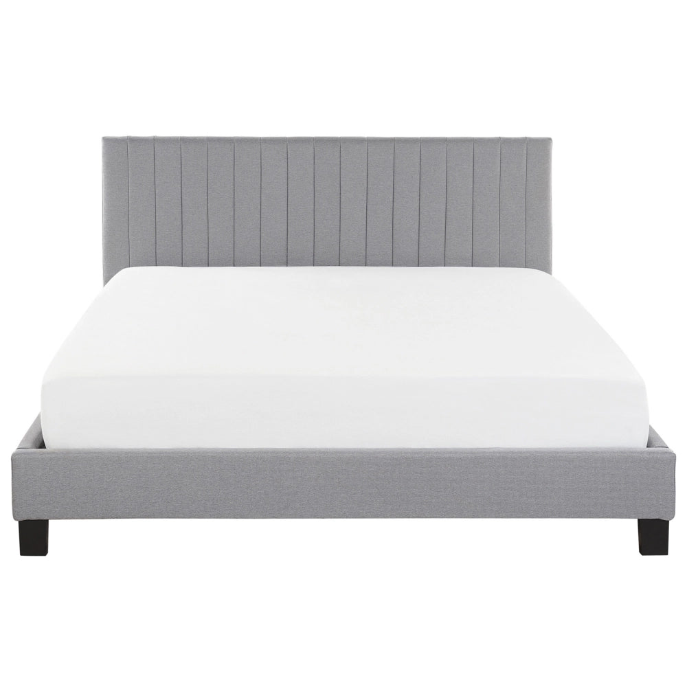 Letto Rivestimento in tessuto grigio chiaro 180 x 200 cm con testiera a doghe