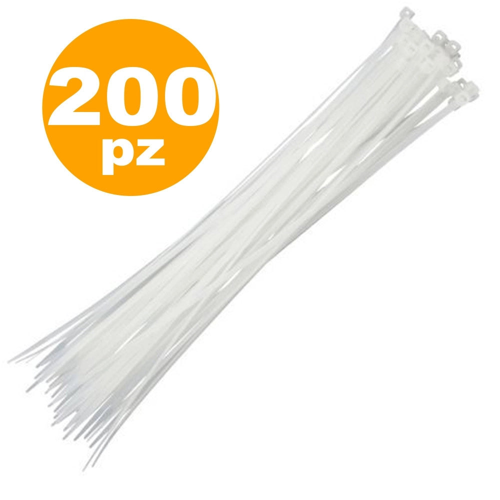 Trade Shop - 200 Fascette Fascetta Autostringenti 2.5x100 Auto Stringenti Bianco Trasparente -