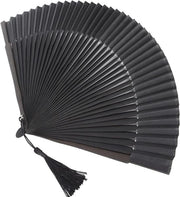 Ventilatore a mano pieghevole in seta - nero per feste e cosplay