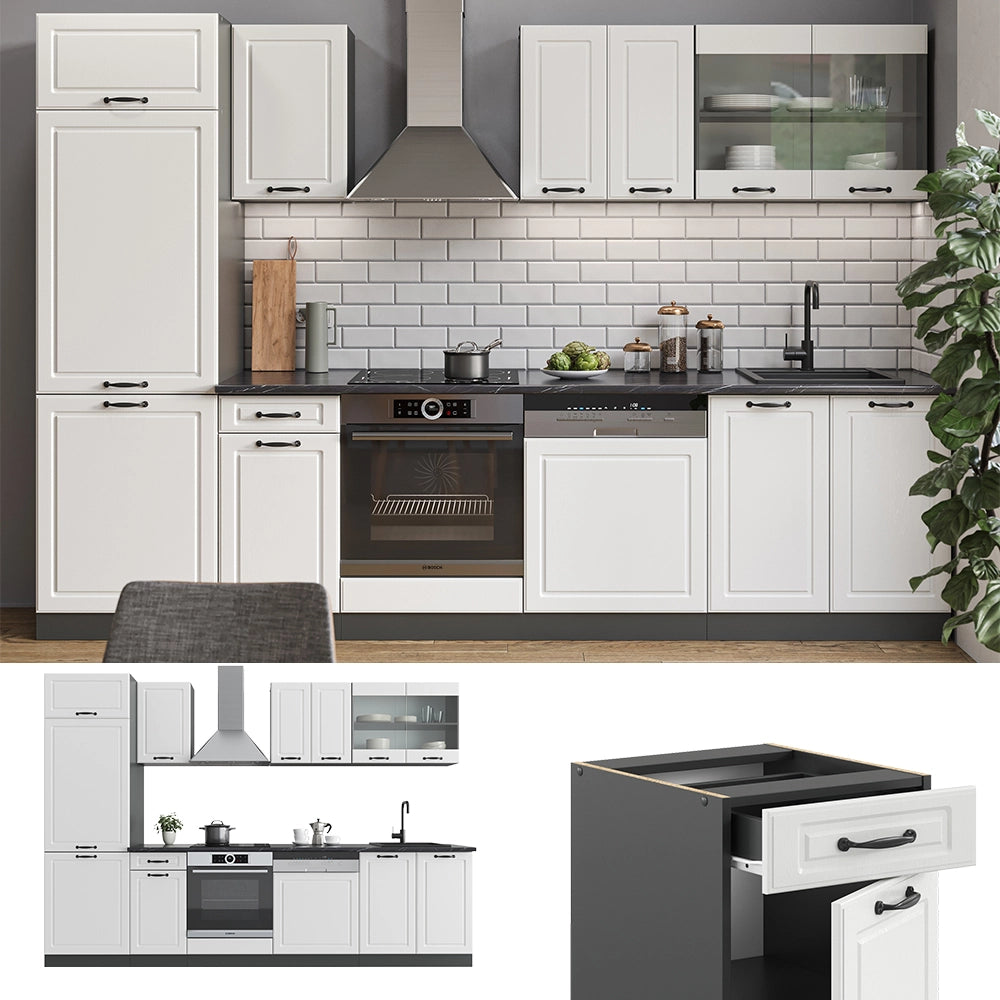 Vicco Cucina componibile Bianco casa di campagna/antracite 300 cm , PL Marmo