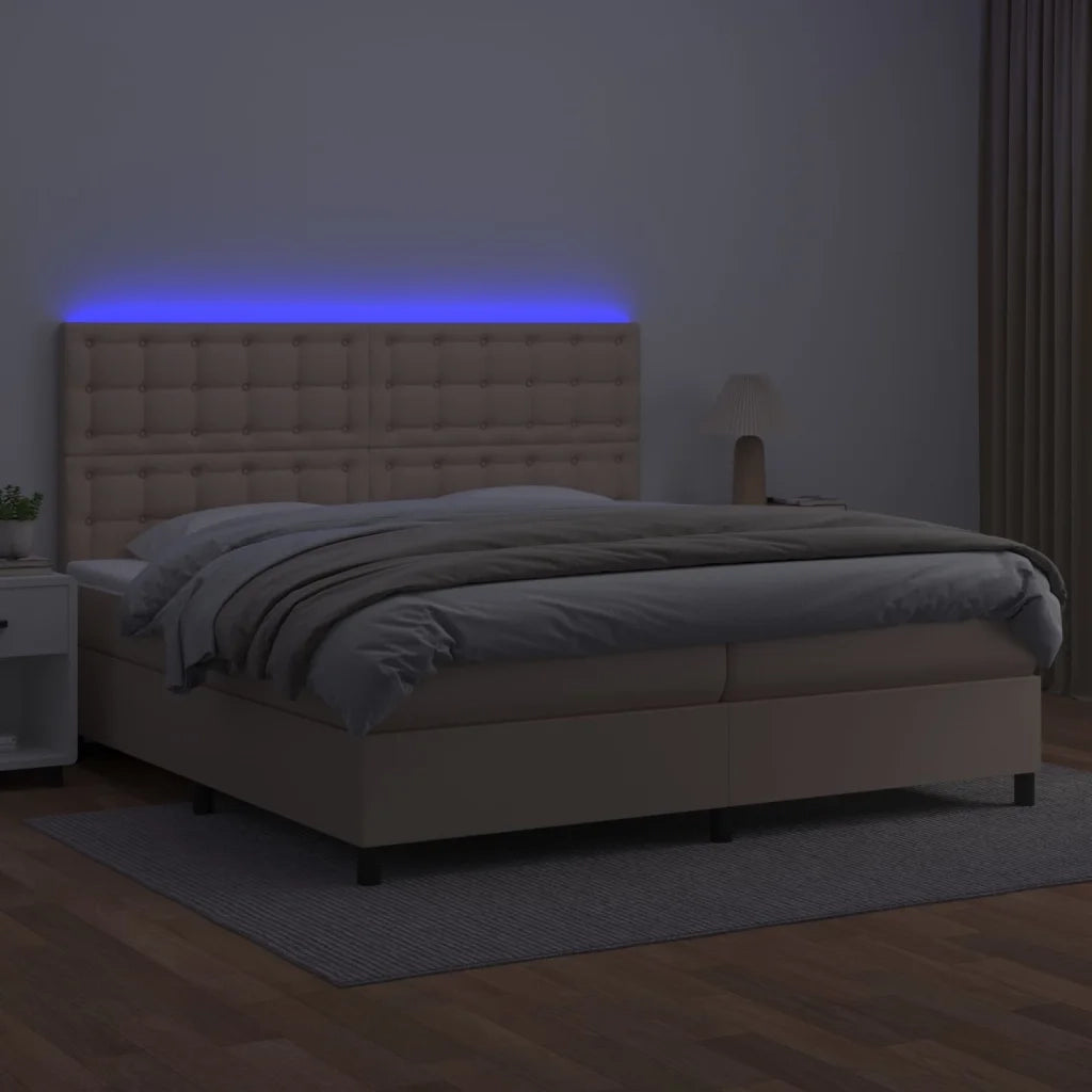 Giroletto Molle Materasso e LED Cappuccino 200x200cm Similpelle 3135968