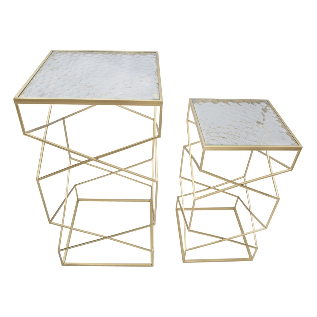 Set di Tavolini VKH595, Oro, Metallo, 50x50x100 cm