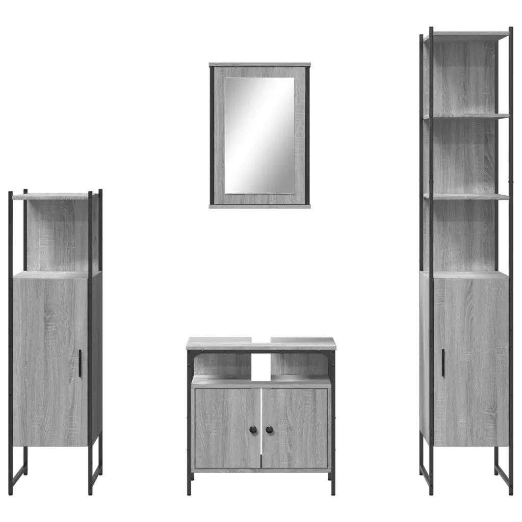 Set Mobili da Bagno | Armadio da bagno 4 pz Grigio Sonoma in Legno Multistrato
