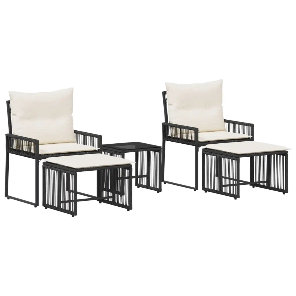 Set di Mobili da Esterno 11 pcs Nero e Bianco Crema polyrattan