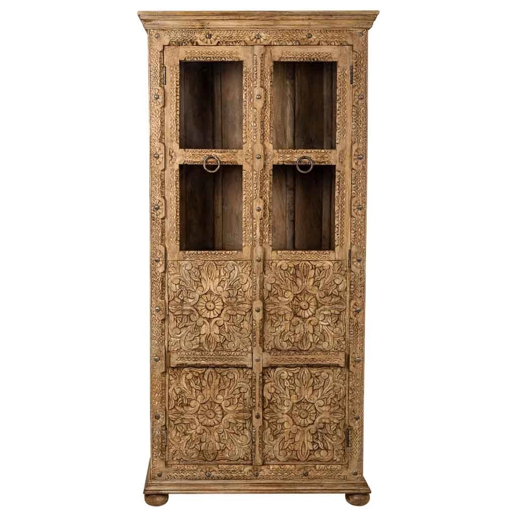 Vitrina de cristal y madera artesanal marrón 89x40x190