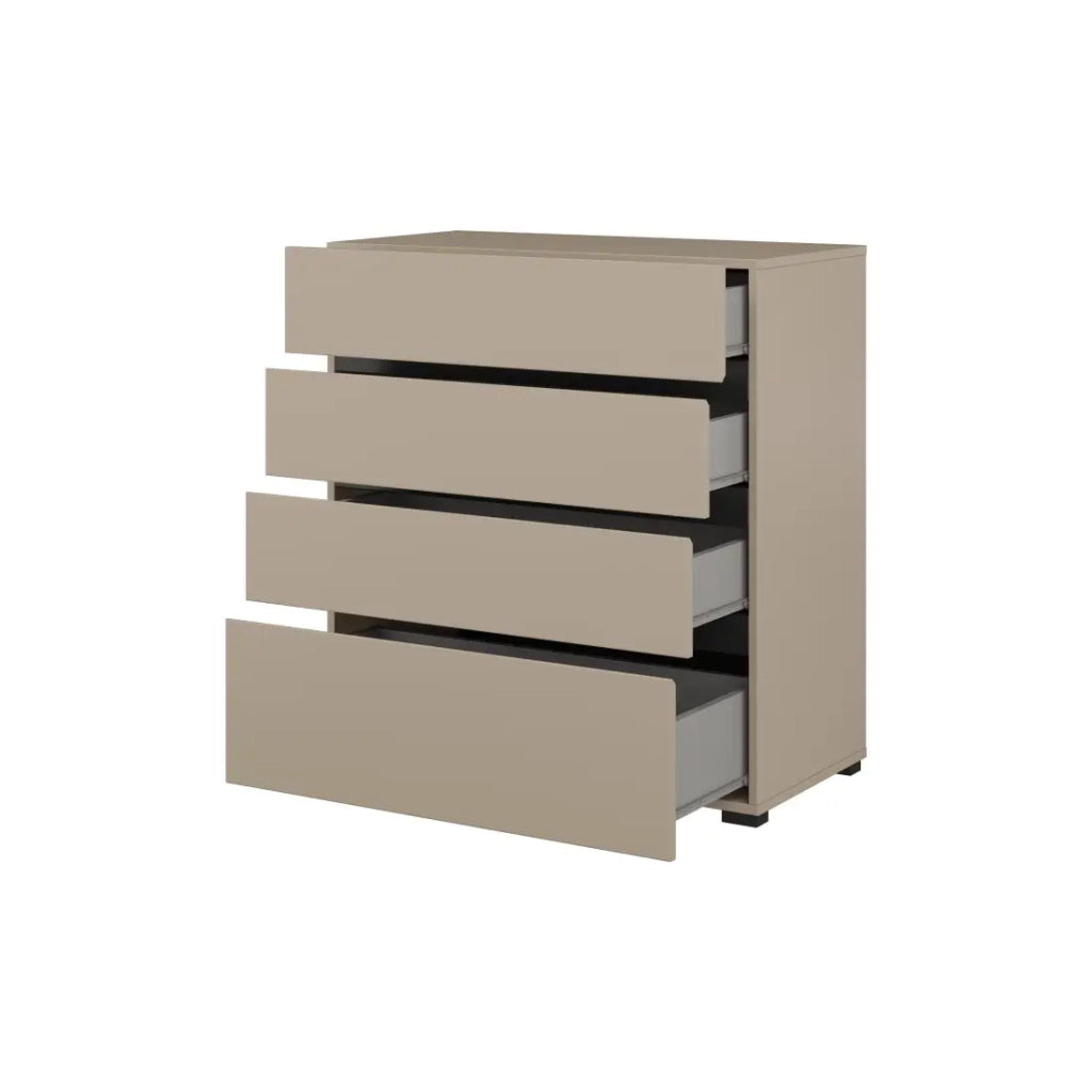 Camera HAVANA completa beige e nero con letto con contenitore 160x200, armadio a 4 ante, cassettiera e comodini