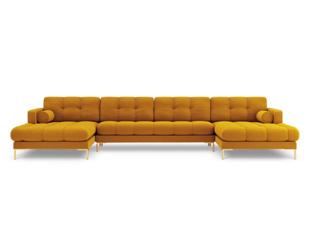 Cosmopolitan Design - Divano panoramico "Bali" 7 posti in tessuto strutturato giallo 