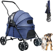 Buggia per cani pieghevole - trasportino fino a 15 kg - con reti e ombrello impermeabile - buggia da jogging per cani e gatti - colore blu