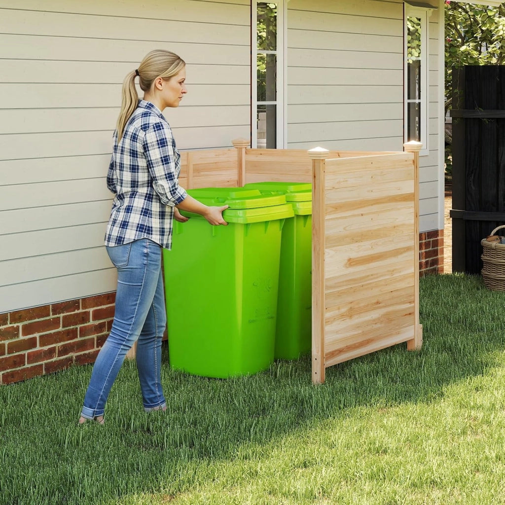 Recinzione Giardino, Recinto da Esterno a 3 Pannelli in Legno Massello, Schermo Ventilato Copri Bidoni, Condizionatore e Attrezzature, per Terrzza e Cortile, Naturale