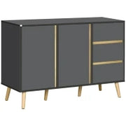 Credenza Bassa, Mobile Portaoggetti in Stile Scandinavo, 2 Ante, 3 Cassetti, 120 x 40 x 80 cm, Grigio Antracite